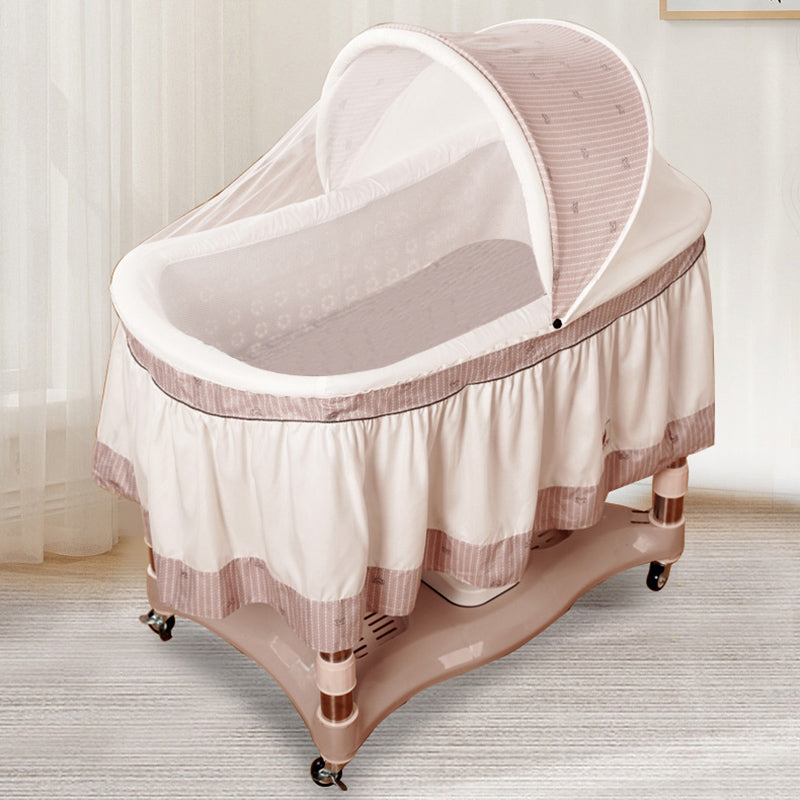 Gliding Oval Crib Cradle Solid Metal Cradle with Canopy and Stand