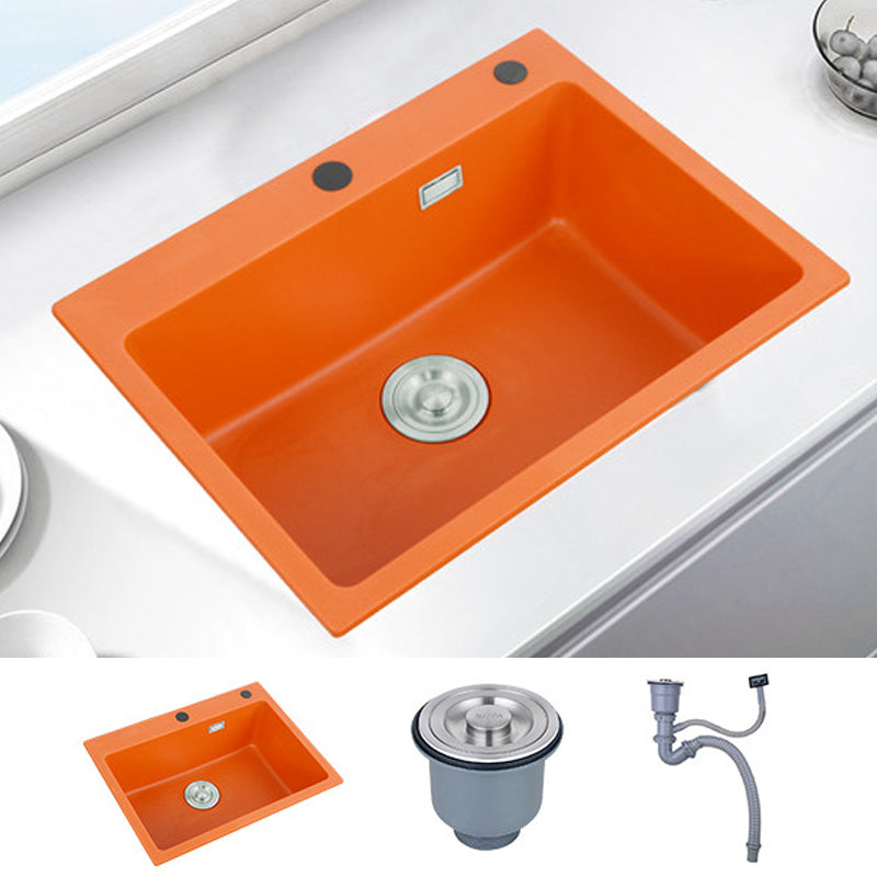 Single Bowl Kitchen Sink Quartz 2 Holes Kitchen Sink with Drain Strainer Kit