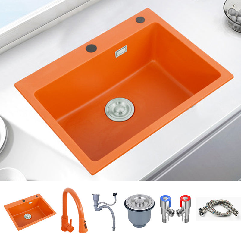 Single Bowl Kitchen Sink Quartz 2 Holes Kitchen Sink with Drain Strainer Kit