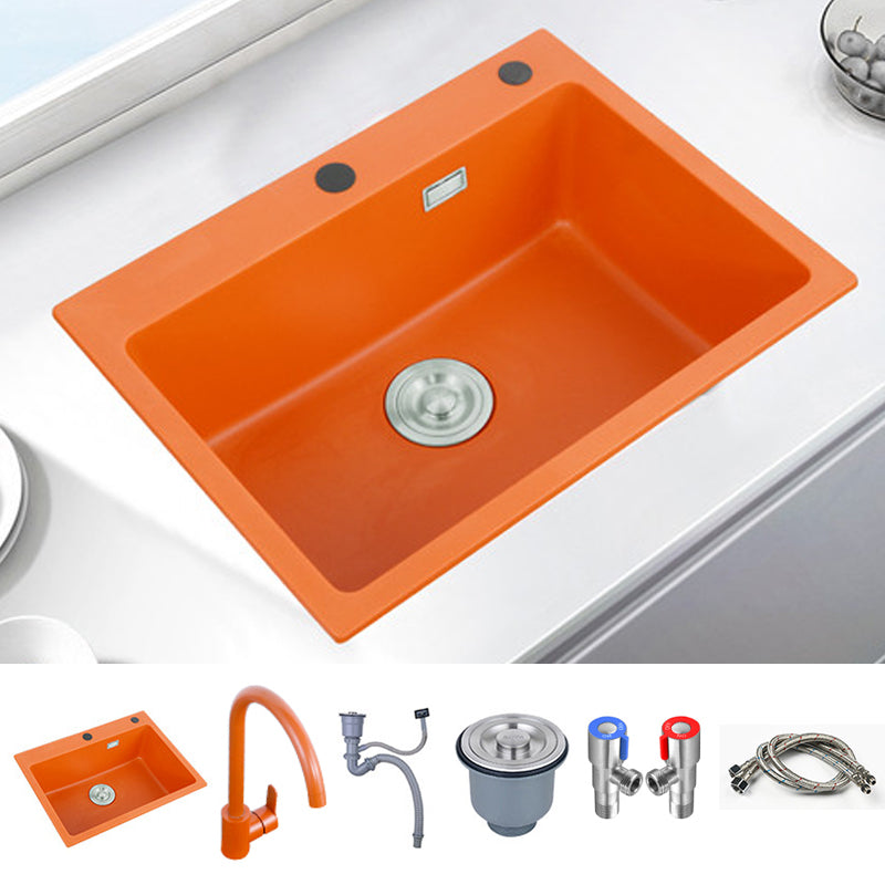 Single Bowl Kitchen Sink Quartz 2 Holes Kitchen Sink with Drain Strainer Kit