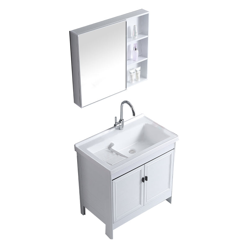 Rectangular White Vanity Freestanding Mirror Metal Frame Vanity with Soft Close Doors