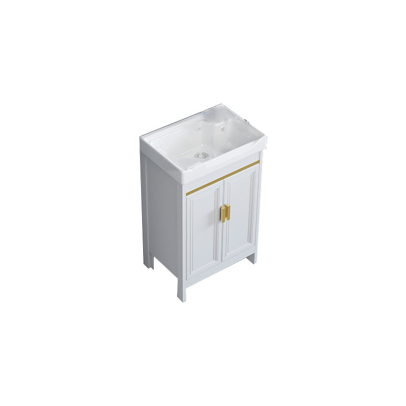 Freestanding Vanity Single Sink Metal Frame Rectangular White Mirror Vanity with Doors