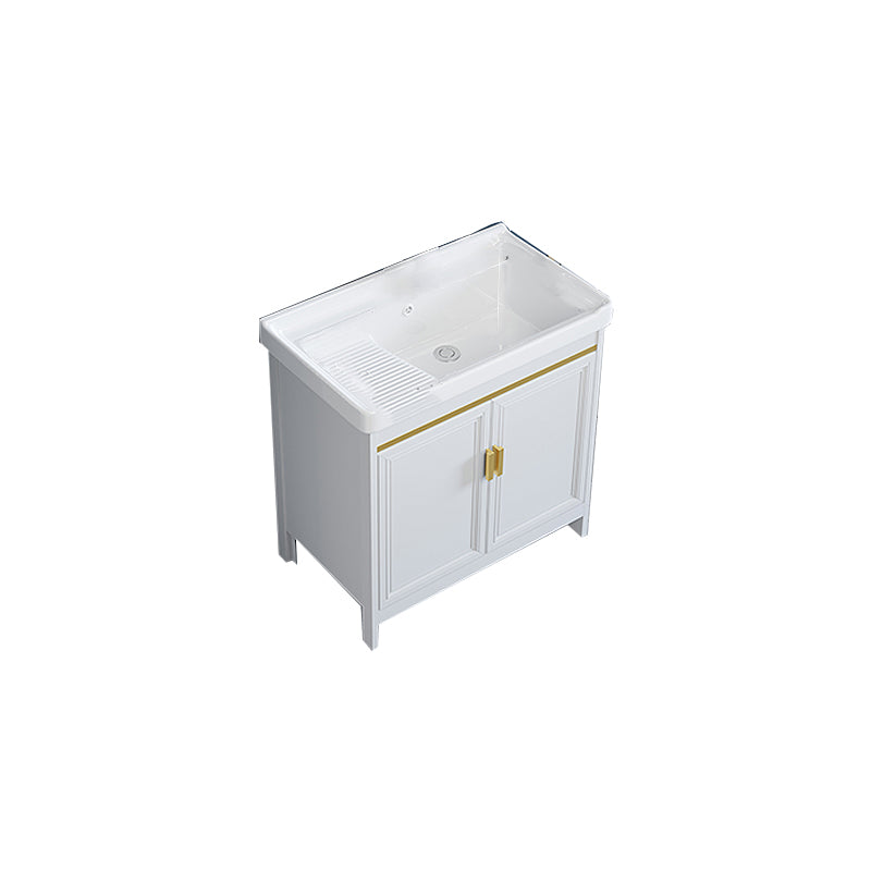 Freestanding Vanity Single Sink Metal Frame Rectangular White Mirror Vanity with Doors