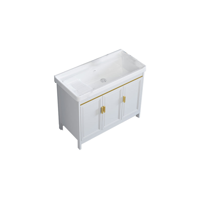 Freestanding Vanity Single Sink Metal Frame Rectangular White Mirror Vanity with Doors