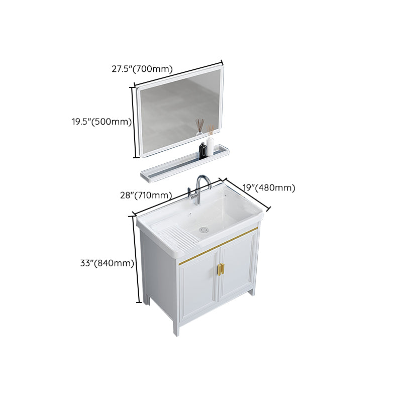 Freestanding Vanity Single Sink Metal Frame Rectangular White Mirror Vanity with Doors