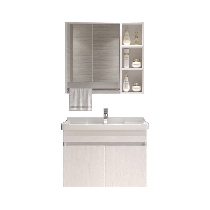 Wall Mounted Vanity White Wood Frame Rectangular 2 Doors Single Sink Vanity with Mirror