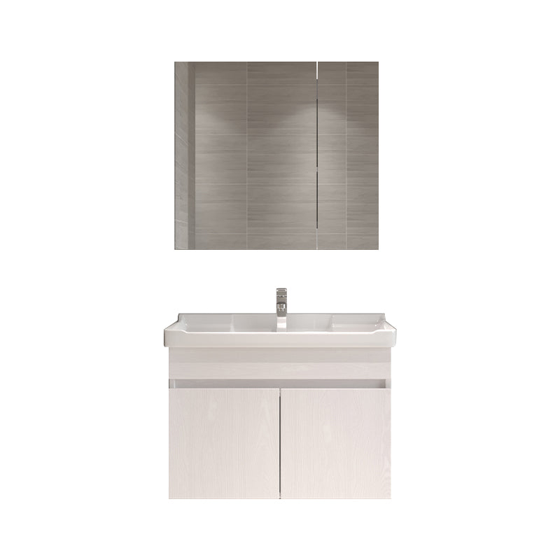 Wall Mounted Vanity White Wood Frame Rectangular 2 Doors Single Sink Vanity with Mirror