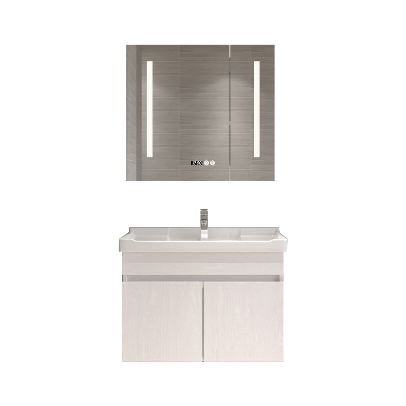 Wall Mounted Vanity White Wood Frame Rectangular 2 Doors Single Sink Vanity with Mirror