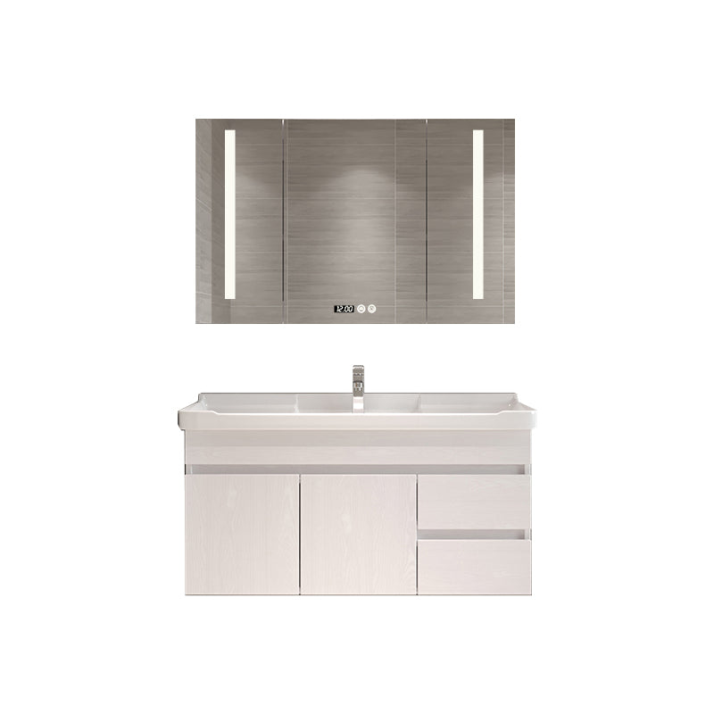 Wall Mounted Vanity White Wood Frame Rectangular 2 Doors Single Sink Vanity with Mirror