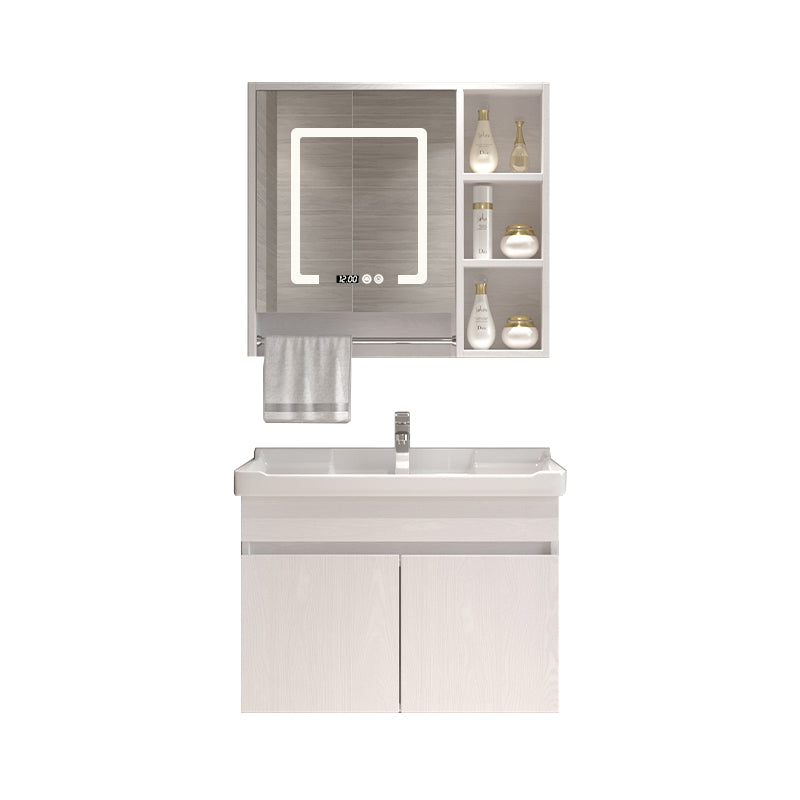 Wall Mounted Vanity White Wood Frame Rectangular 2 Doors Single Sink Vanity with Mirror