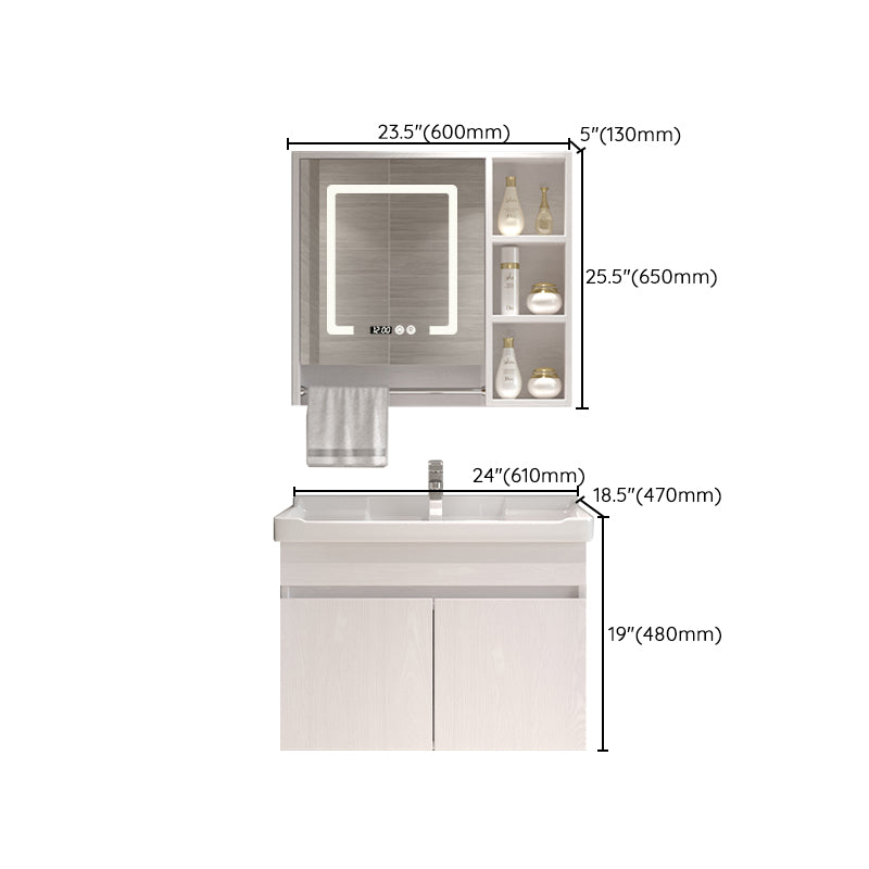 Wall Mounted Vanity White Wood Frame Rectangular 2 Doors Single Sink Vanity with Mirror