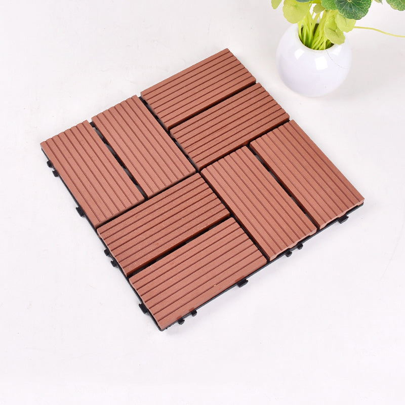 Contemporary Square Wood Tile Wire Brushed Brown Engineered Wood for Patio Garden