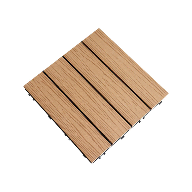 Contemporary Square Wood Tile Wire Brushed Brown Engineered Wood for Patio Garden