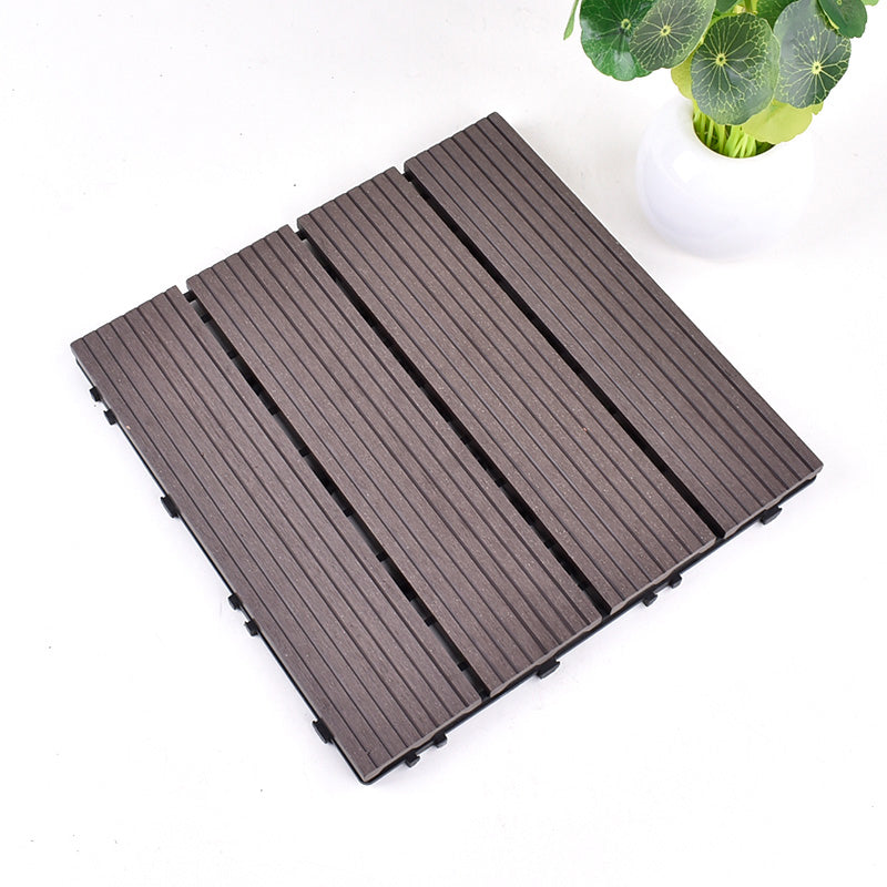 Contemporary Square Wood Tile Wire Brushed Brown Engineered Wood for Patio Garden