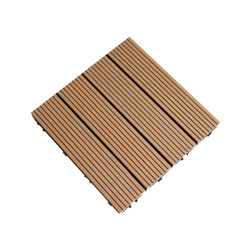 Contemporary Square Wood Tile Wire Brushed Brown Engineered Wood for Patio Garden