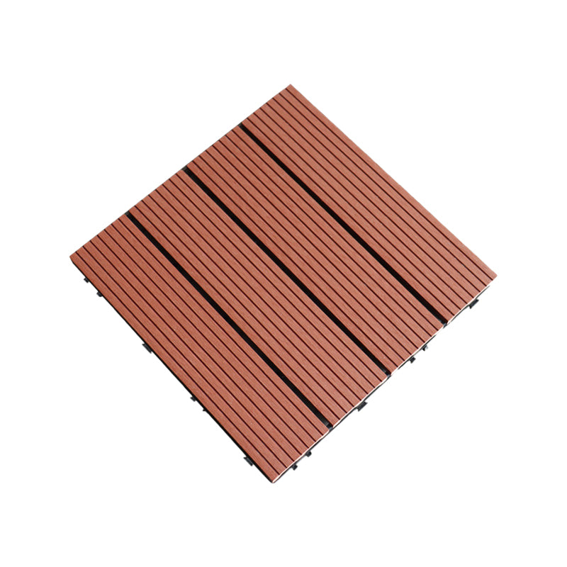 Contemporary Square Wood Tile Wire Brushed Brown Engineered Wood for Patio Garden