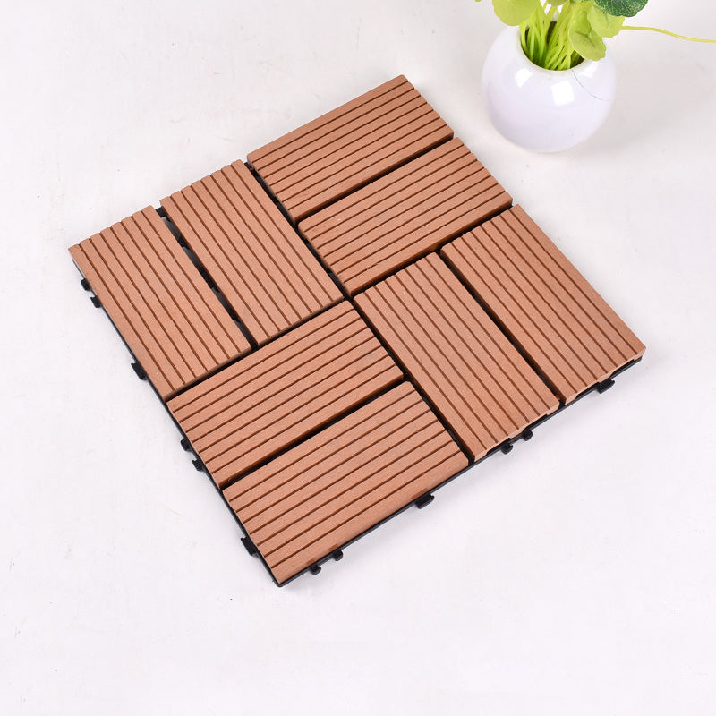 Contemporary Square Wood Tile Wire Brushed Brown Engineered Wood for Patio Garden