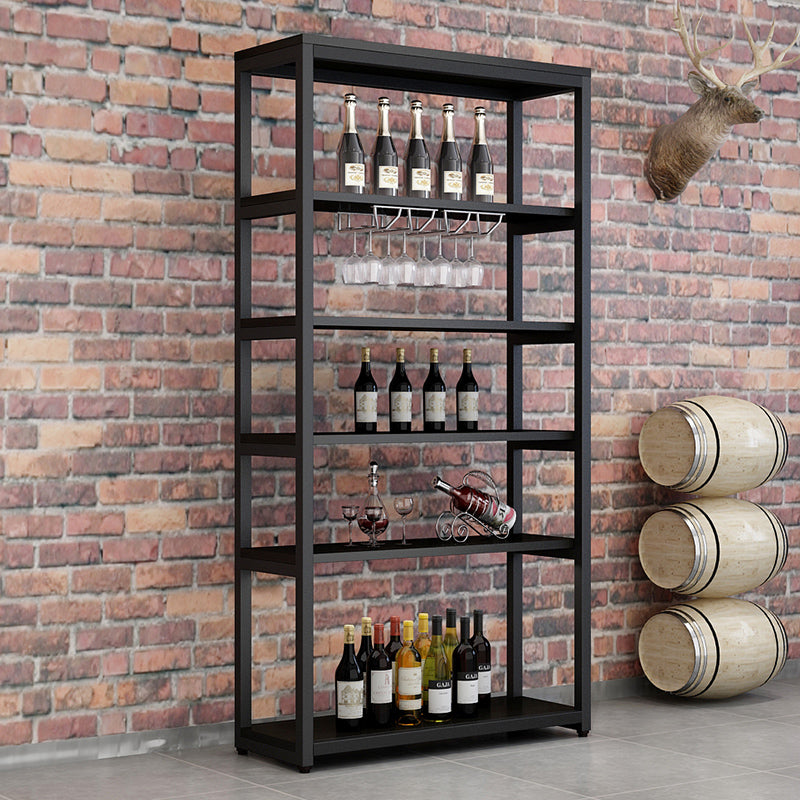 Metal Floor Wine Bottle & Glass Rack Modern Wooden Wine Holder for Kitchen