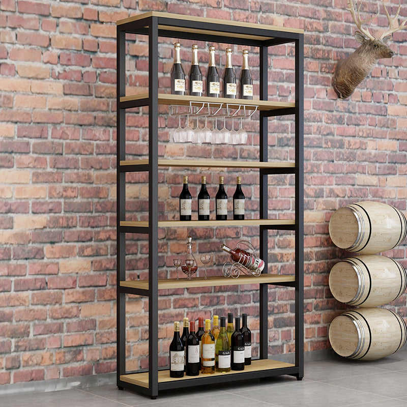 Metal Floor Wine Bottle & Glass Rack Modern Wooden Wine Holder for Kitchen