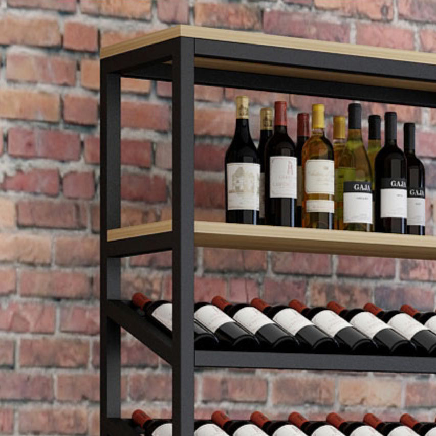 Metal Floor Wine Bottle & Glass Rack Modern Wooden Wine Holder for Kitchen