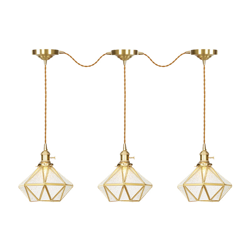 Traditional Diamond Multi Light Pendant 3/5/7-Light Clear Water Glass Suspension Lamp in Gold with Series Connection Design