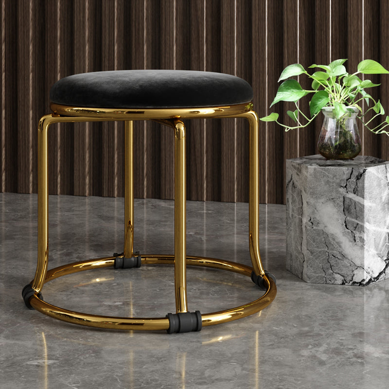 Glam Ottoman Velvet Fade Resistant Solid Color Round Ottoman with Metal Legs
