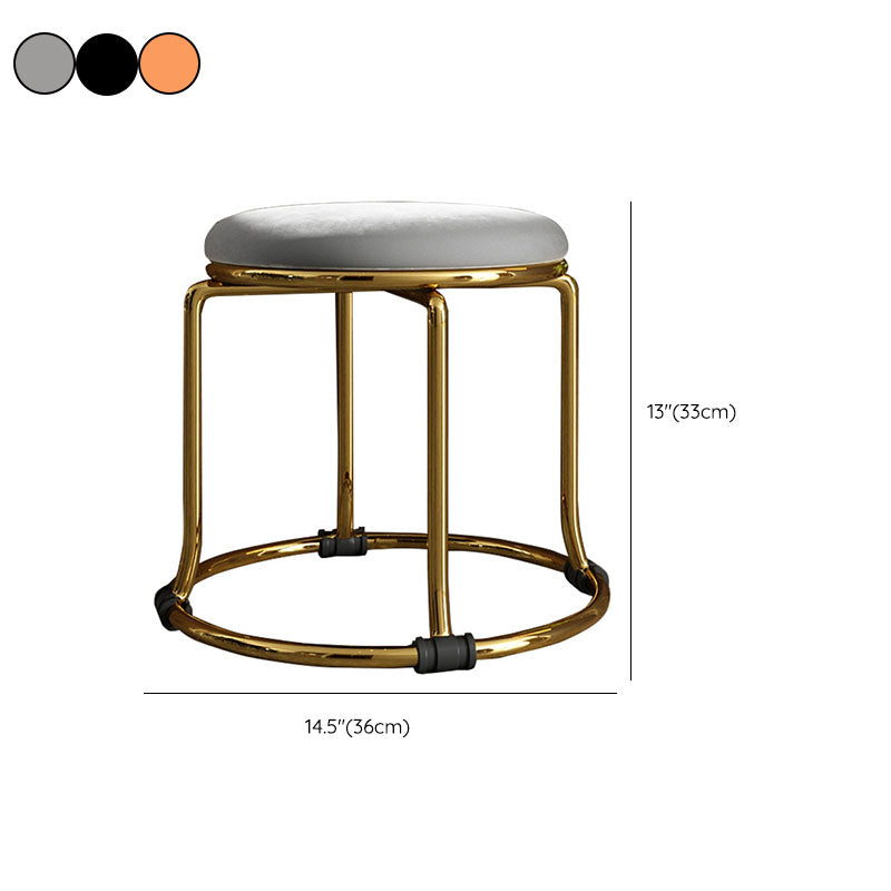 Glam Ottoman Velvet Fade Resistant Solid Color Round Ottoman with Metal Legs