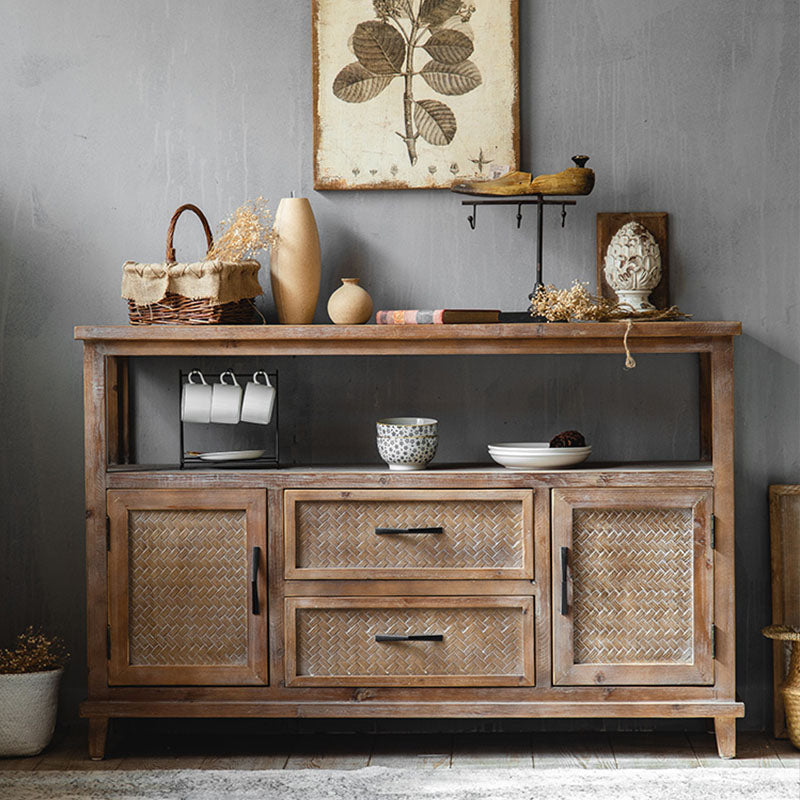 Traditional Wooden Dining Server Open Storage Sideboard for Dining Room