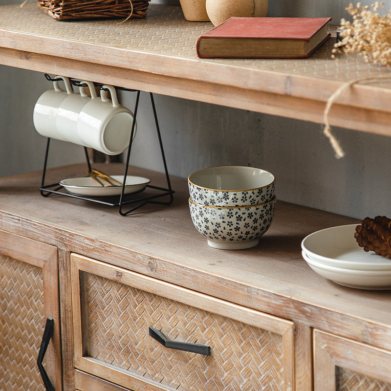 Traditional Wooden Dining Server Open Storage Sideboard for Dining Room