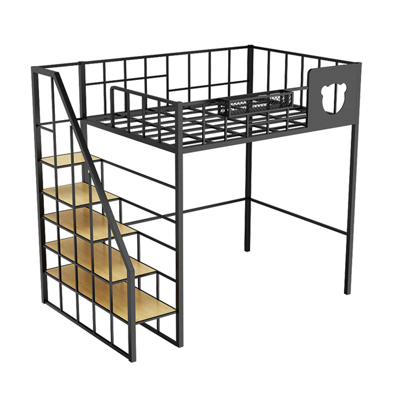 Contemporary Loft Bed in Iron with Guardrail and Staircase/Built-In Ladder