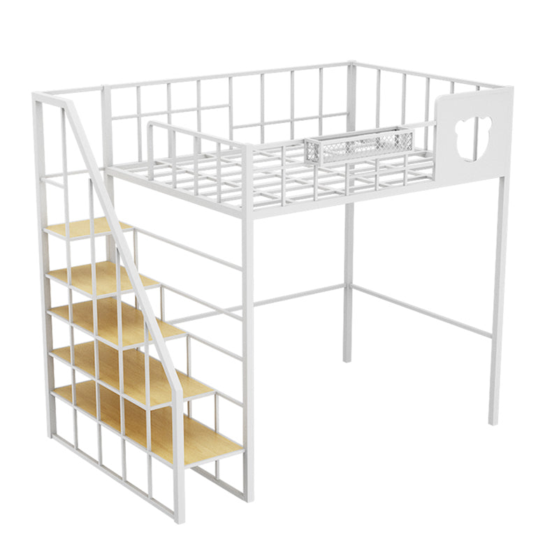 Contemporary Loft Bed in Iron with Guardrail and Staircase/Built-In Ladder