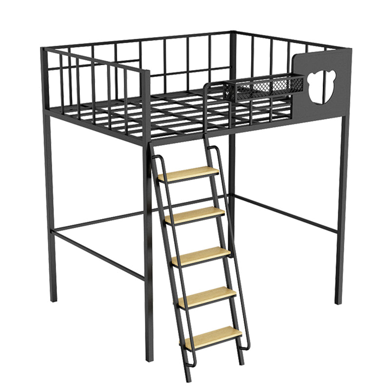 Contemporary Loft Bed in Iron with Guardrail and Staircase/Built-In Ladder