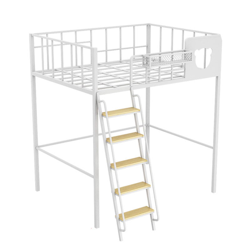 Contemporary Loft Bed in Iron with Guardrail and Staircase/Built-In Ladder