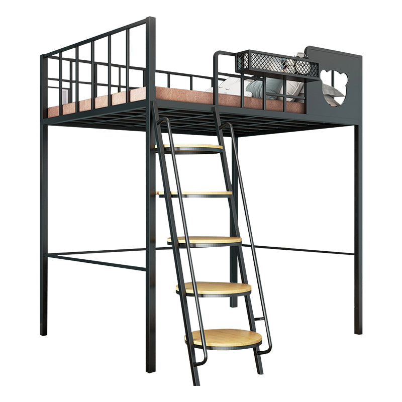 Contemporary Loft Bed in Iron with Guardrail and Staircase/Built-In Ladder