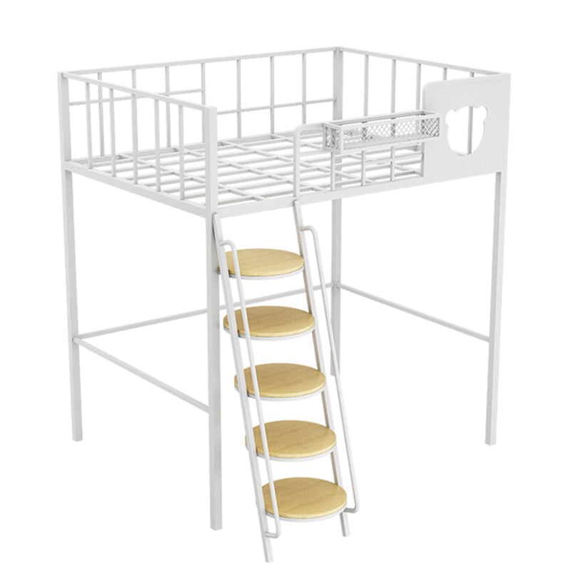 Contemporary Loft Bed in Iron with Guardrail and Staircase/Built-In Ladder