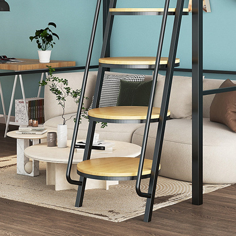 Contemporary Loft Bed in Iron with Guardrail and Staircase/Built-In Ladder