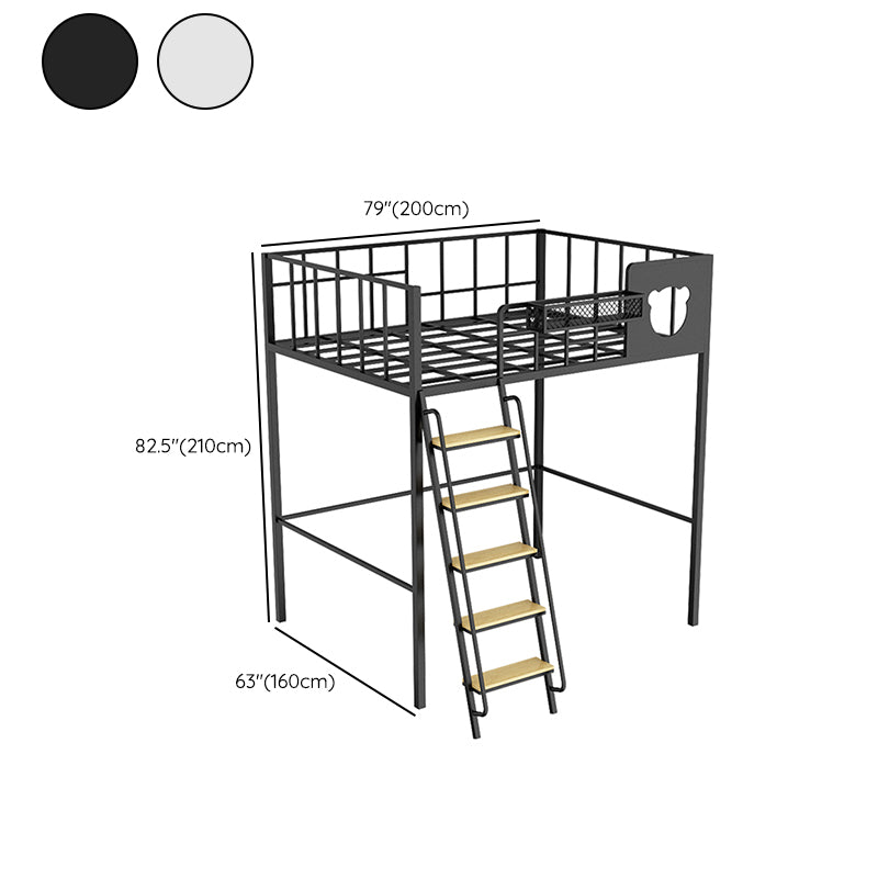 Contemporary Loft Bed in Iron with Guardrail and Staircase/Built-In Ladder