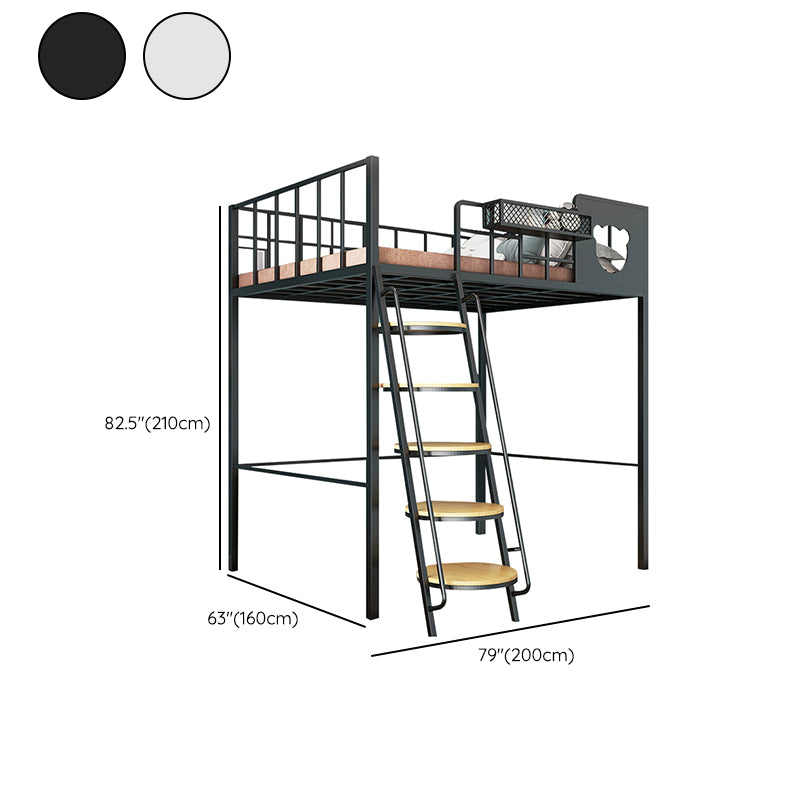 Contemporary Loft Bed in Iron with Guardrail and Staircase/Built-In Ladder