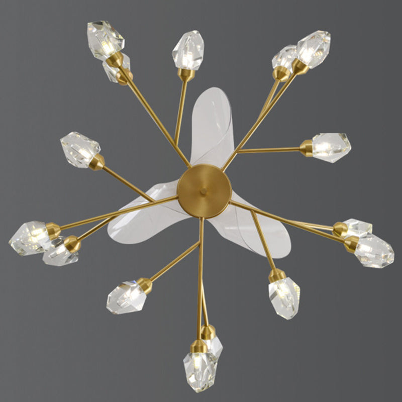 Solid Brass Ceiling Fan Chandelier Multi - Head Fan Light with Crystal Shade