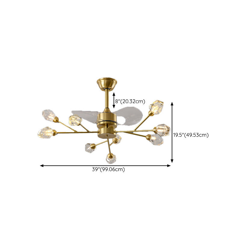 Solid Brass Ceiling Fan Chandelier Multi - Head Fan Light with Crystal Shade