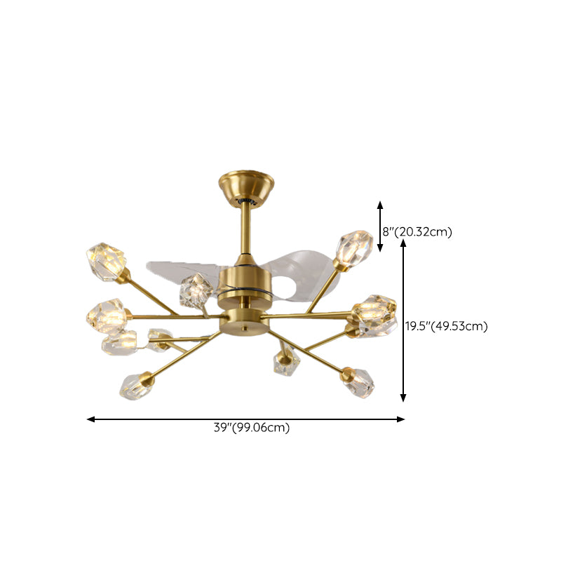 Solid Brass Ceiling Fan Chandelier Multi - Head Fan Light with Crystal Shade