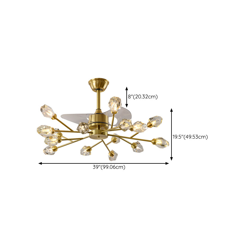 Solid Brass Ceiling Fan Chandelier Multi - Head Fan Light with Crystal Shade