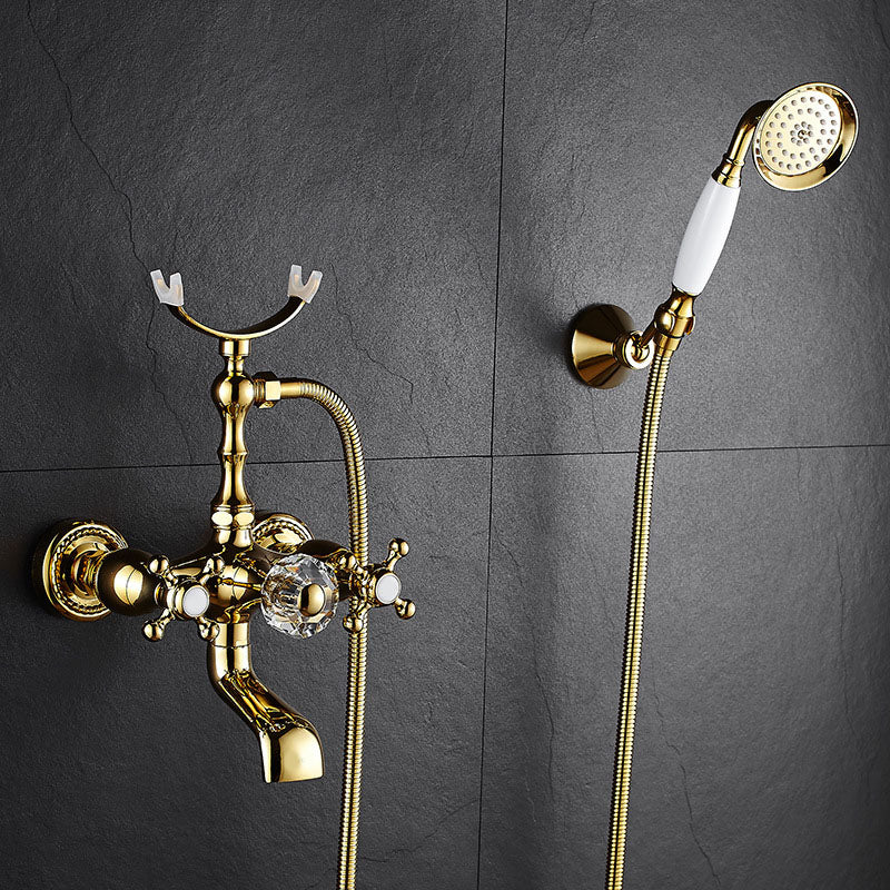 Traditional Style Tub Faucet Copper Wall-mounted Tub Faucet with Hand Shower