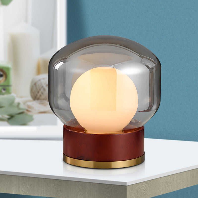 Opal Glass Globe Night Lighting Countryside 1 Light Bedroom Table Light in Brown with Wood Base