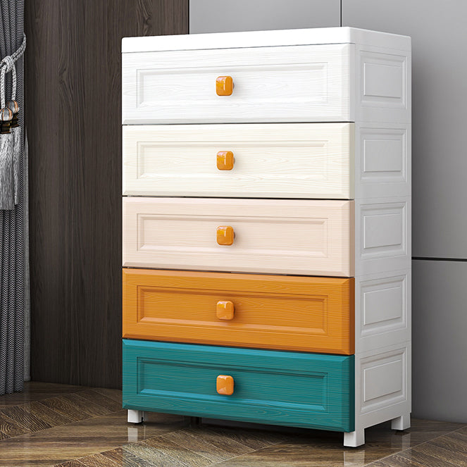 Contemporary Plastic Kids Nightstand 5/6 Drawers Vertical Nursery Dresser for Room Home