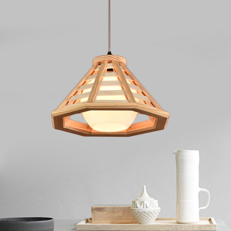 Beige/Red Brown Cone Ceiling Pendant Light Country Wood 13"/19.5" Wide 1 Light Restaurant Suspension Lamp