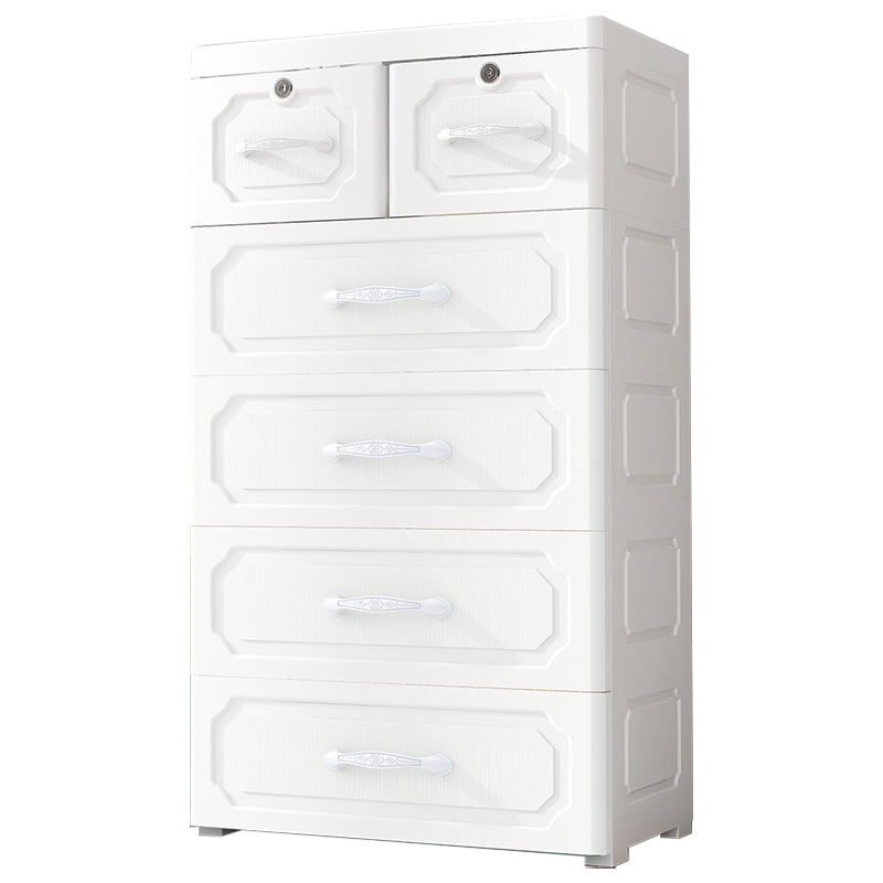 Contemporary Plastic Kids Nightstand 5/6 Drawers Vertical Nursery Dresser for Room Home