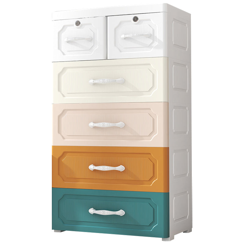 Contemporary Plastic Kids Nightstand 5/6 Drawers Vertical Nursery Dresser for Room Home