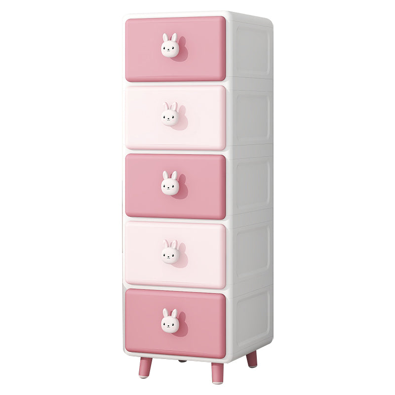 Northern European Vertical Kids Nightstand Pink/Brown Plastic Nursery Dresser for Home