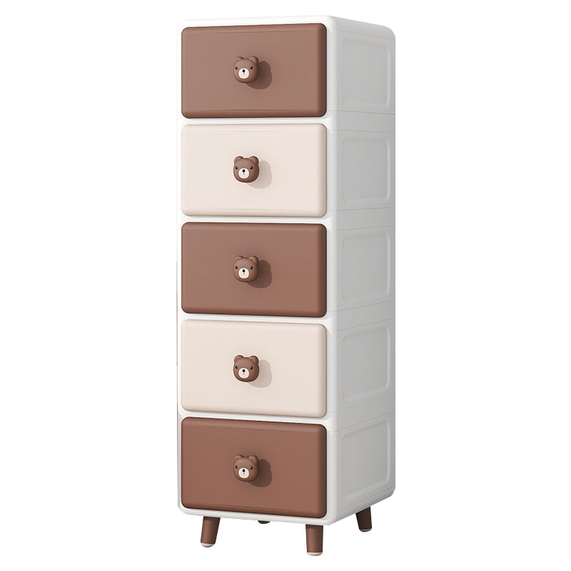 Northern European Vertical Kids Nightstand Pink/Brown Plastic Nursery Dresser for Home